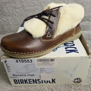 Birkenstock Memphis High Brown Leather Fur Lined Narrow Ankle Boots EU 37/W6 NIB